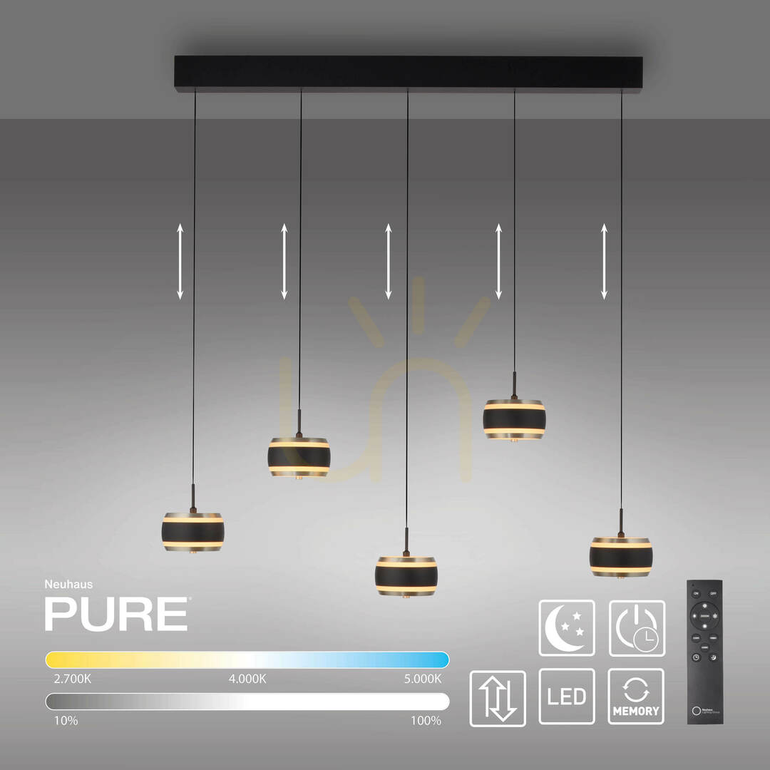 Kilátás PURE FALLING RINGS 2504-18 Fekete 5xLED-es függesztett lámpa PURE FALLING RINGS 2504-18 Fekete 5xLED-es függesztett lámpa