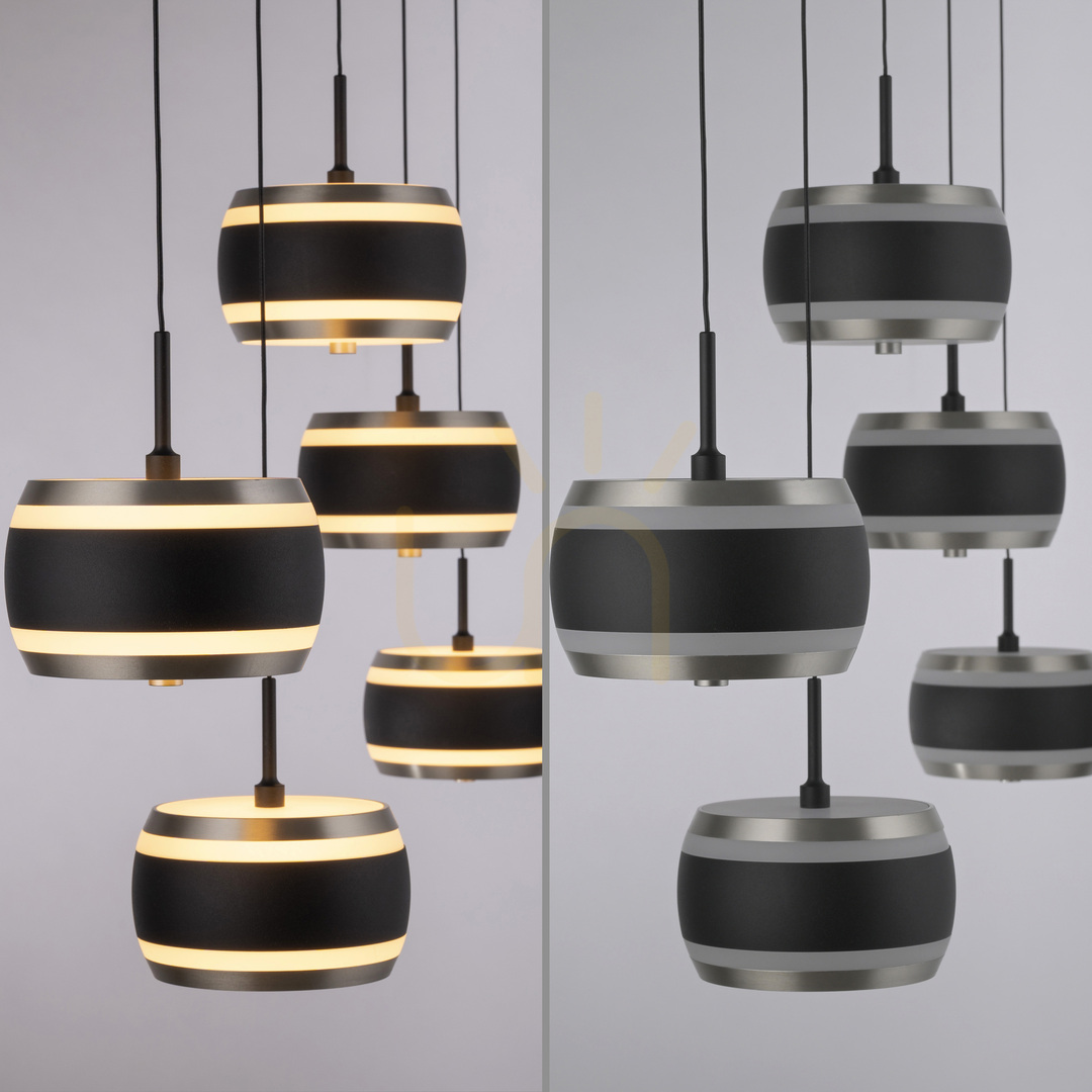 Kilátás PURE FALLING RINGS 2504-18 Fekete 5xLED-es függesztett lámpa PURE FALLING RINGS 2504-18 Fekete 5xLED-es függesztett lámpa