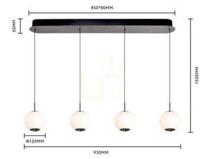 LUBERON 4-lámpás, egyenes LED-es függesztett lámpa, fekete króm, 7051-405, Aviano small 3