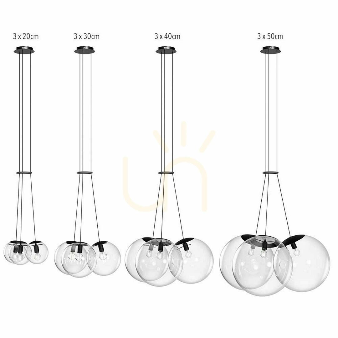 Kilátás Függőlámpa s.luce Orb, 3 izzós, átlátszó üveggömbökkel, E27, 30 cm Függőlámpa s.luce Orb, 3 izzós, átlátszó üveggömbökkel, E27, 30 cm