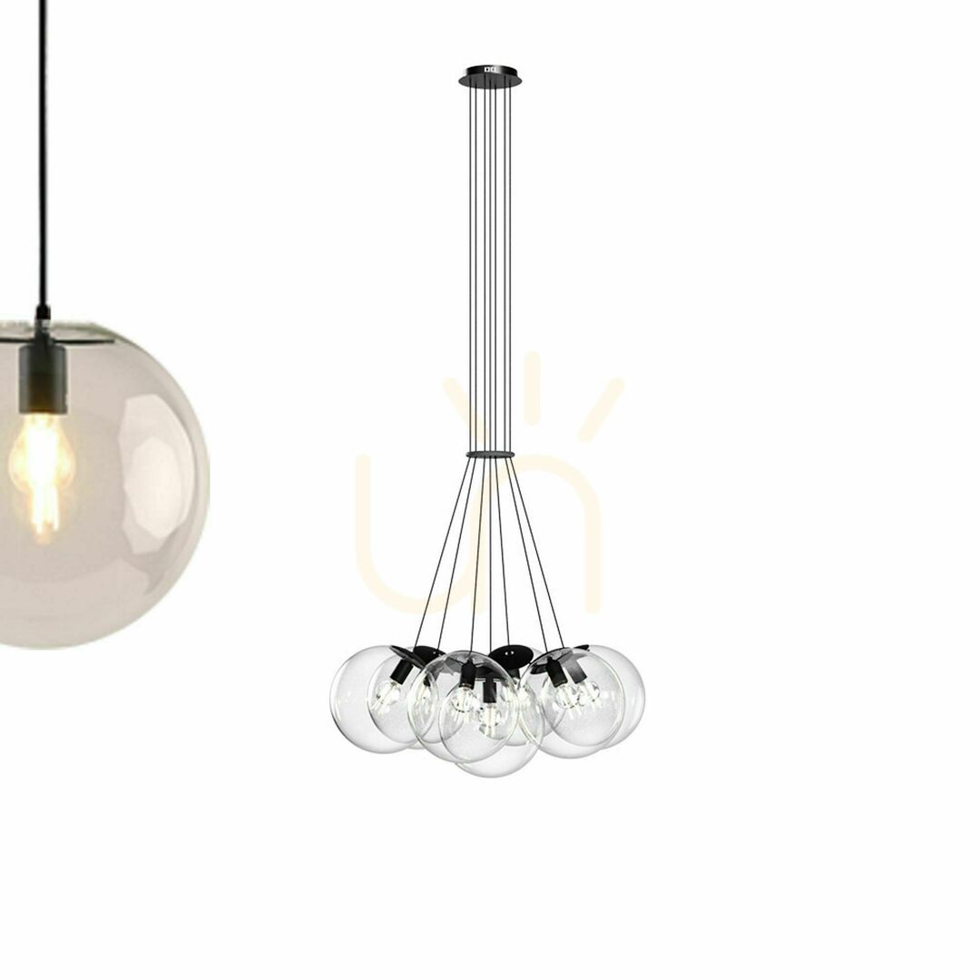 Jelölje be Függőlámpa s.luce Orb, 7 izzós, füstszínű üveggömbökkel, E27 Függőlámpa s.luce Orb, 7 izzós, füstszínű üveggömbökkel, E27