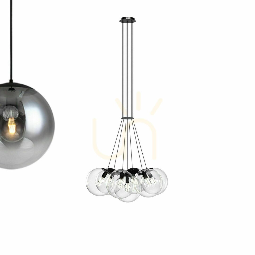 Kilátás Függőlámpa s.luce Orb, 7 izzós, füstszínű üveggömbökkel, E27 Függőlámpa s.luce Orb, 7 izzós, füstszínű üveggömbökkel, E27