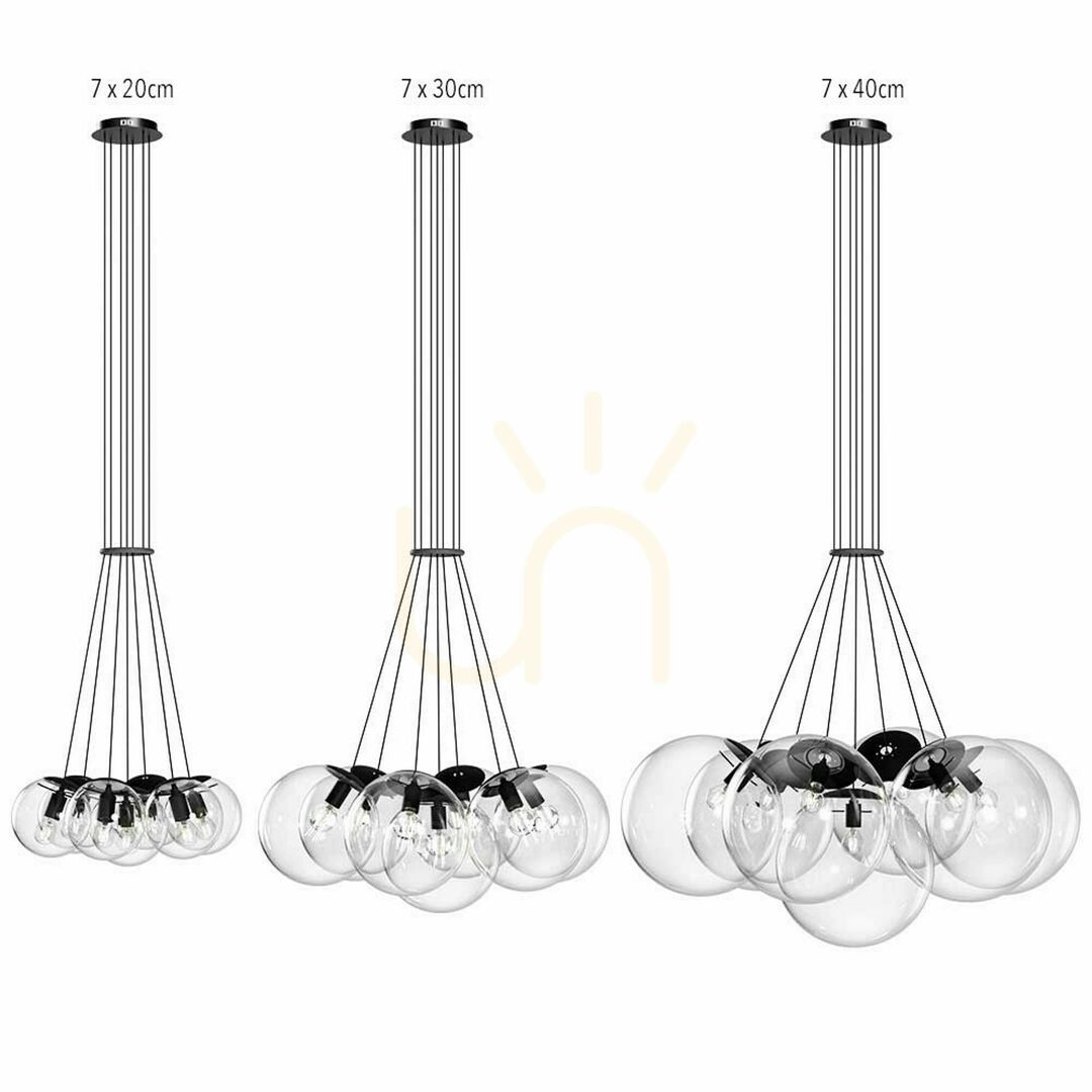 Előnézet Függőlámpa s.luce Orb, 7 izzós, füstszínű üveggömbökkel, E27 Függőlámpa s.luce Orb, 7 izzós, füstszínű üveggömbökkel, E27
