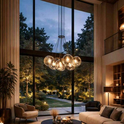 Jelölje be Függőlámpa s.luce Orb, 7 fényforrásos, réz színű, üveggömbökkel, E27