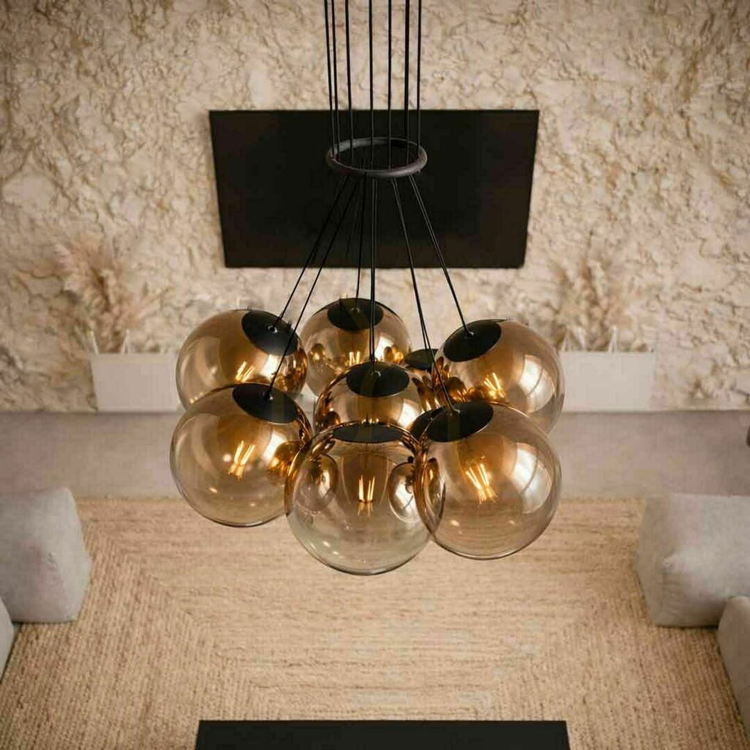 Kilátás Függőlámpa s.luce Orb, 7 izzós, füstszínű üveggömbökkel, E27 Függőlámpa s.luce Orb, 7 izzós, füstszínű üveggömbökkel, E27
