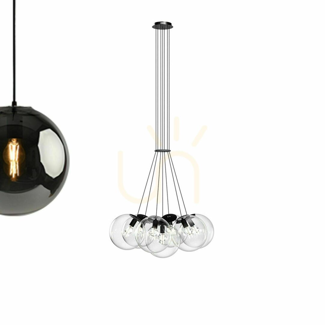 Előnézet Függőlámpa s.luce Orb, 7 izzós, füstszínű üveggömbökkel, E27 Függőlámpa s.luce Orb, 7 izzós, füstszínű üveggömbökkel, E27
