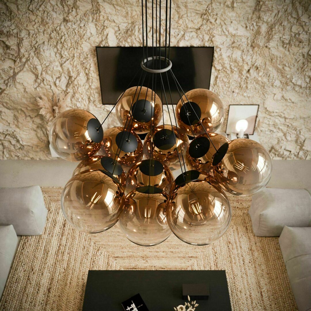 Előadás Függőlámpa s.luce Orb, 13 fényű, arany színű, üveggömbös, E27 Függőlámpa s.luce Orb, 13 fényű, arany színű, üveggömbös, E27