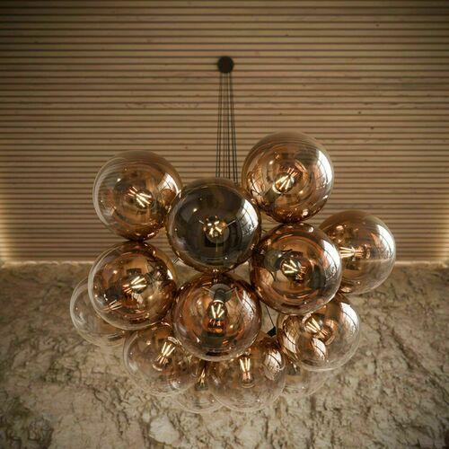 Jelölje be Függőlámpa s.luce Orb, 13 fényforrásos, barna üveggömbökkel, E27