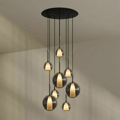 Jelölje be Függőlámpa s.luce Belluna, 8 fényforrásos, füstszínű üveg, Ø 80 cm
