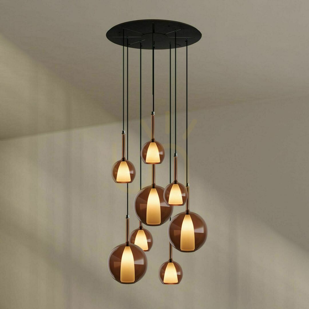 Jelölje be Csillár s.luce Belluna, 8 fényforrásos, barna üveg, Ø 80 cm, szabályozható Csillár s.luce Belluna, 8 fényforrásos, barna üveg, Ø 80 cm, szabályozható