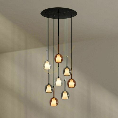 Jelölje be Csillár s.luce Belluna, 8 fényforrásos, színes üveg, E14, Ø 80 cm mennyezeti talppal