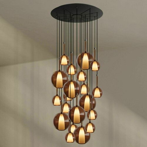 Jelölje be Függőlámpa s.luce Belluna, 20 fényforrásos, barna üveg, Ø 120 cm