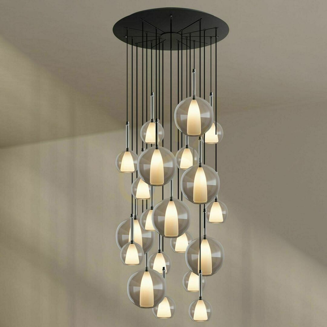Kilátás Csillár s.luce Belluna, 20 izzós, átlátszó üveg, Ø 120 cm-es mennyezeti rozettával Csillár s.luce Belluna, 20 izzós, átlátszó üveg, Ø 120 cm-es mennyezeti rozettával
