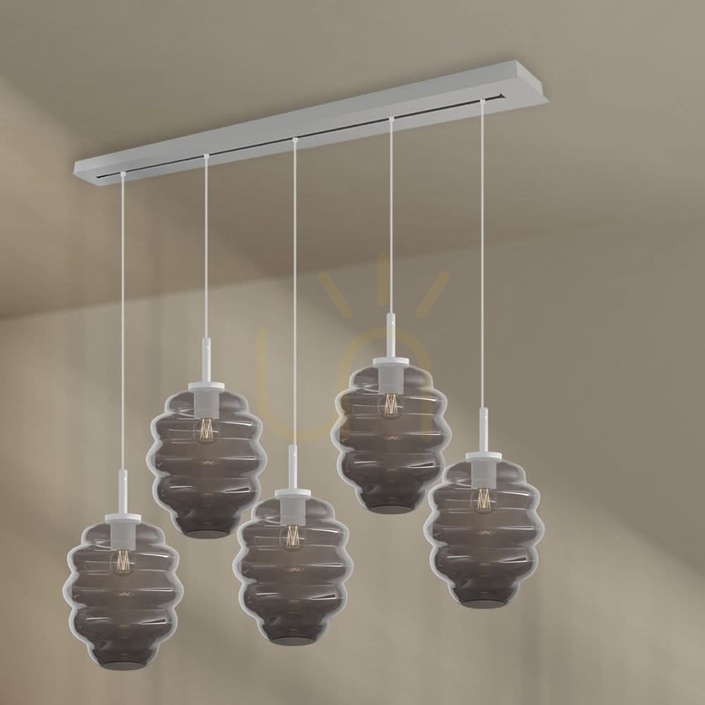 Előnézet Függőlámpa s.luce Echos, 5 fényforrásos, füstszínű üveg, 160 cm, E27 Függőlámpa s.luce Echos, 5 fényforrásos, füstszínű üveg, 160 cm, E27