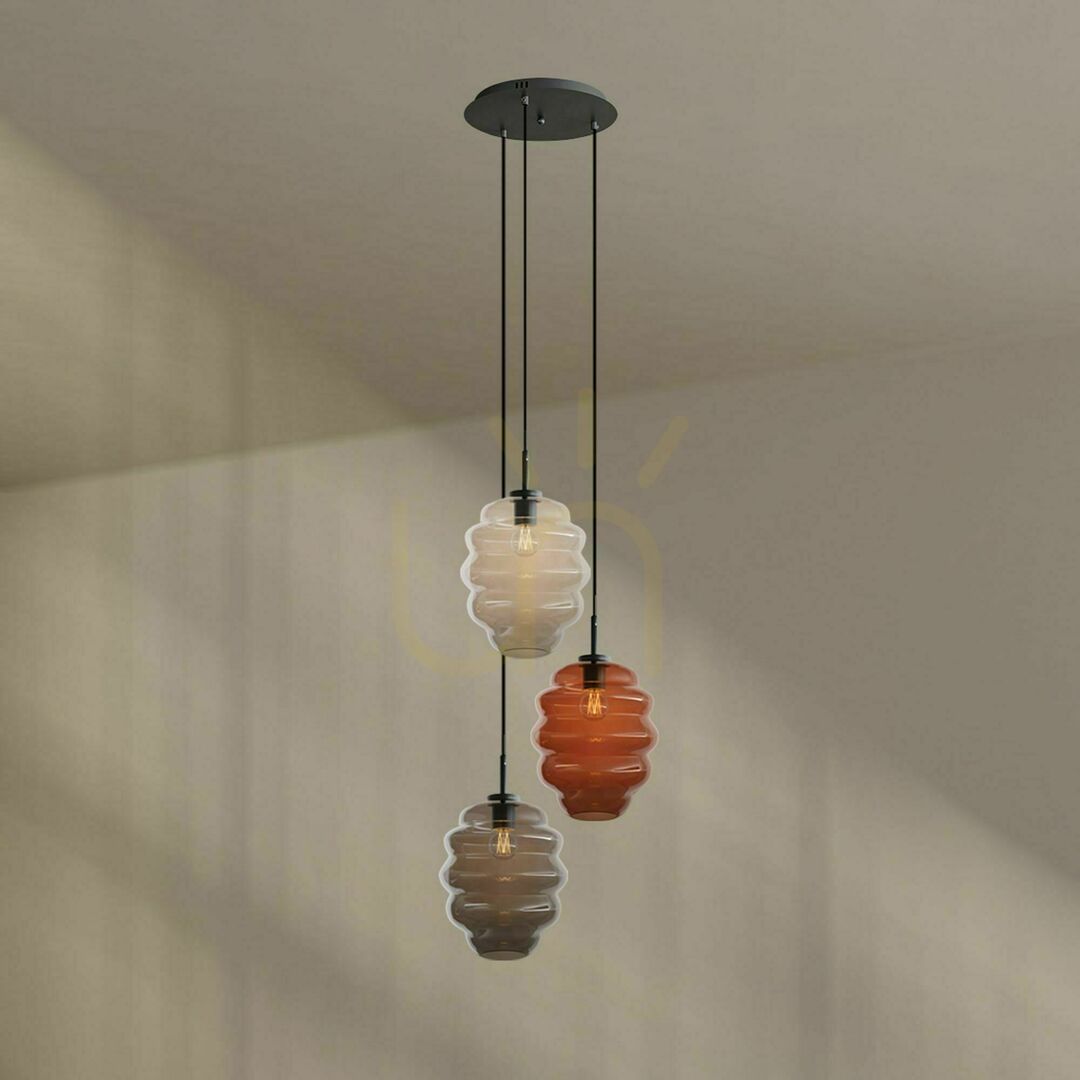 Jelölje be Függőlámpa s.luce Echos, 3 fényforrásos, színes üvegbúrákkal, E27, búraátmérő 25 cm Függőlámpa s.luce Echos, 3 fényforrásos, színes üvegbúrákkal, E27, búraátmérő 25 cm