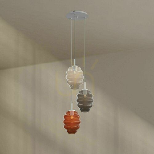 Jelölje be Függőlámpa s.luce Echos, 3 fényű, színes üvegbúrákkal, E27, 25 cm-es búraátmérő