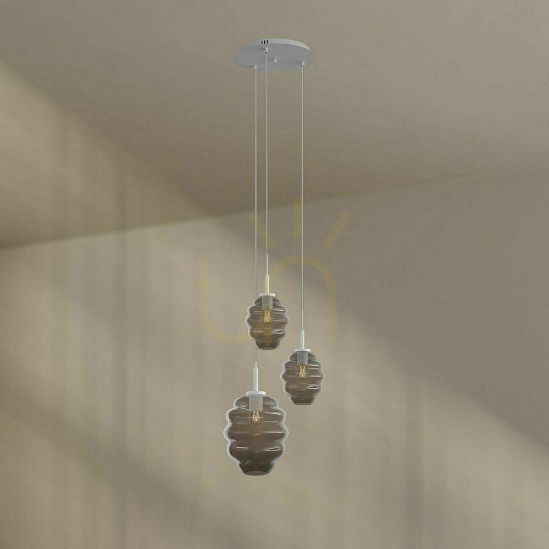 Előnézet Függőlámpa s.luce Echos, 3 fényforrásos, füstszínű üveg, E27, Ø 18/25 cm Függőlámpa s.luce Echos, 3 fényforrásos, füstszínű üveg, E27, Ø 18/25 cm