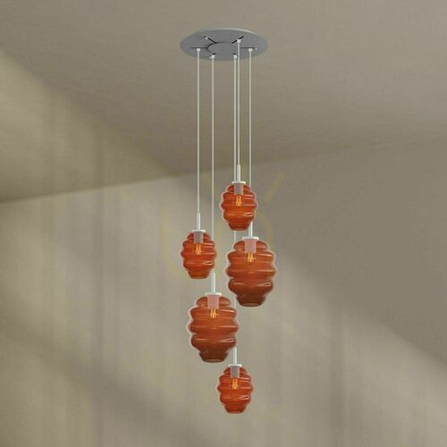 Jelölje be Függőlámpa s.luce Echos, 5 fényforrásos, barna üveg, E27, Ø 60 cm