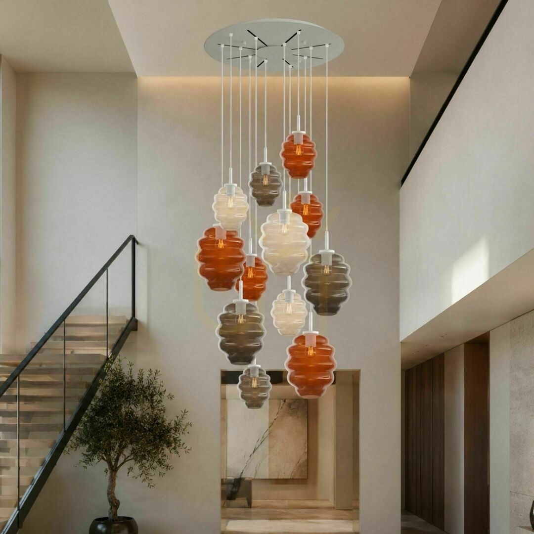 Kilátás Csillár s.luce Echos, 20 fényű, színes üveg, E27, 500 cm függesztési magasság Csillár s.luce Echos, 20 fényű, színes üveg, E27, 500 cm függesztési magasság