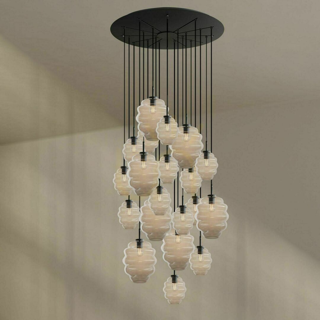 Jelölje be Csillár s.luce Echos, 20 fényű, átlátszó üveg, E27, Ø 120 cm mennyezeti rozettával Csillár s.luce Echos, 20 fényű, átlátszó üveg, E27, Ø 120 cm mennyezeti rozettával