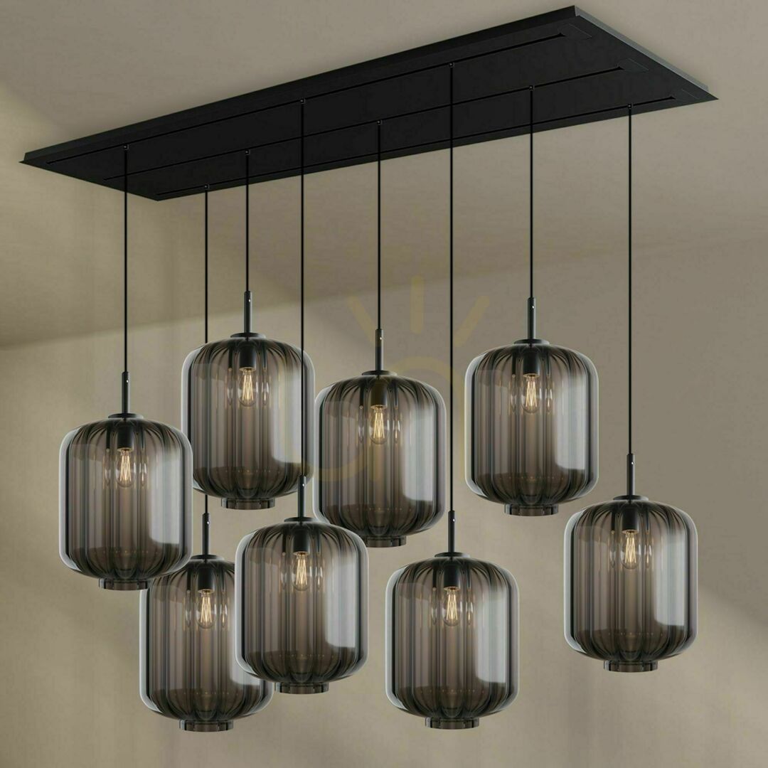 Előnézet Függőlámpa s.luce Velo, 8 fényű, barna üveg, E27, 200 cm, 3 soros Függőlámpa s.luce Velo, 8 fényű, barna üveg, E27, 200 cm, 3 soros