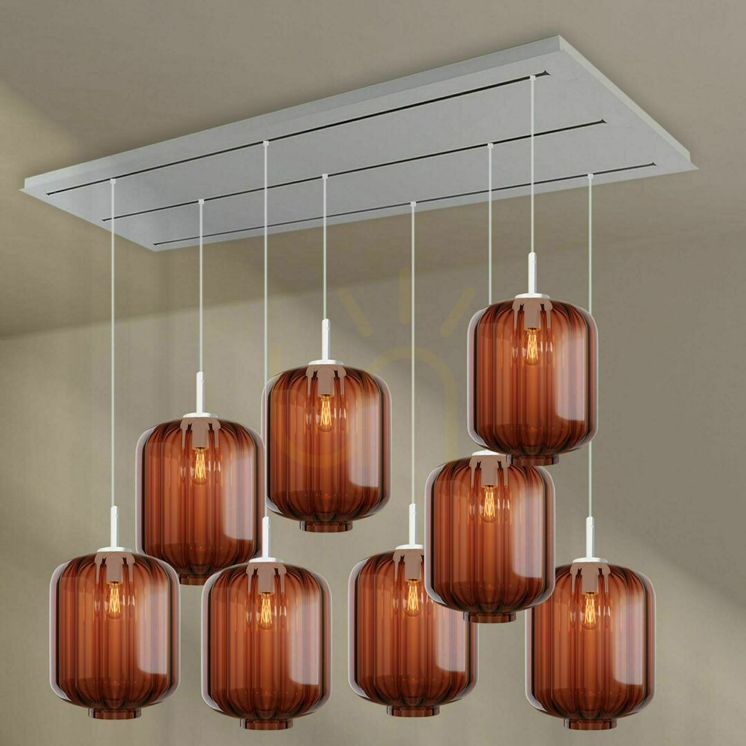 Előnézet Függőlámpa s.luce Velo, 8 fényű, barna üveg, E27, 200 cm, 3 soros Függőlámpa s.luce Velo, 8 fényű, barna üveg, E27, 200 cm, 3 soros
