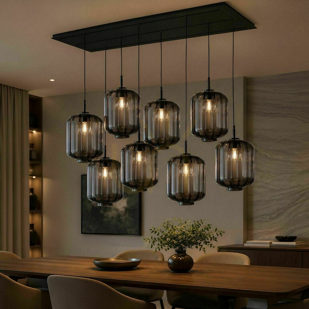Jelölje be Függőlámpa s.luce Velo, 8 fényű, barna üveg, E27, 200 cm, 3 soros Függőlámpa s.luce Velo, 8 fényű, barna üveg, E27, 200 cm, 3 soros