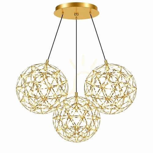 Jelölje be LED függőlámpa s.luce Atom Cluster, 3 lámpás, arany, Ø 50 cm, 3000 K