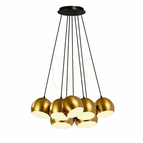 Jelölje be Függőlámpa s.luce Ball, 7 gömbbúrás, aranyszínű fém, 7×E27, Ø20 cm