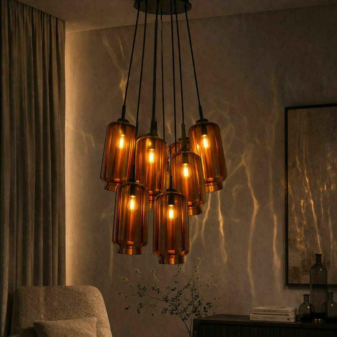 Jelölje be Függőlámpa s.luce Velo Cluster, 7 fényforrásos, barna üveg, E27, Ø54 cm Függőlámpa s.luce Velo Cluster, 7 fényforrásos, barna üveg, E27, Ø54 cm