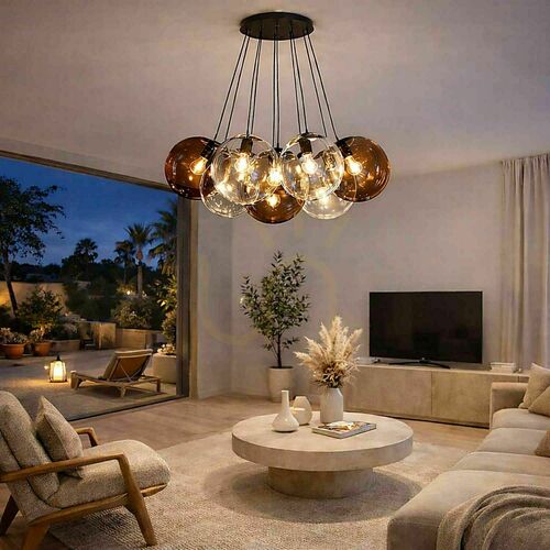 Jelölje be Függőlámpa s.luce Orb Cluster, 7 lámpás, füstszínű üveg, E27, 7×20 cm
