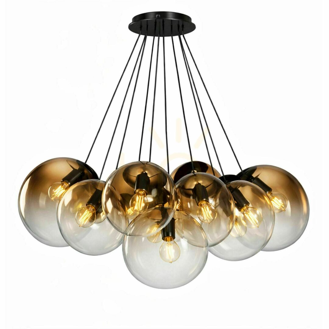 Kijelző Függőlámpa s.luce Orb Cluster, réz, üveg, 13 × E27, Ø20 cm-es gömbökkel Függőlámpa s.luce Orb Cluster, réz, üveg, 13 × E27, Ø20 cm-es gömbökkel