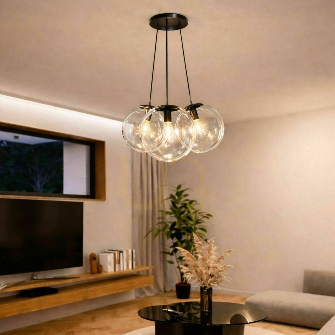 Kilátás Függőlámpa s.luce Orb Cluster, 3 izzós, átlátszó üveg, 3×50 cm, E27 Függőlámpa s.luce Orb Cluster, 3 izzós, átlátszó üveg, 3×50 cm, E27