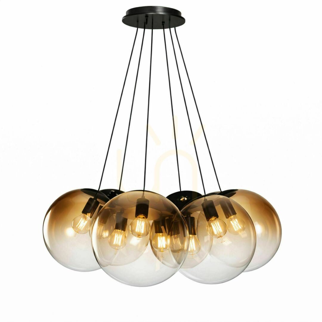 Jelölje be Függőlámpa s.luce Orb Cluster, 7 lámpás, arany, üvegbúrákkal, 7×30 cm, E27 Függőlámpa s.luce Orb Cluster, 7 lámpás, arany, üvegbúrákkal, 7×30 cm, E27