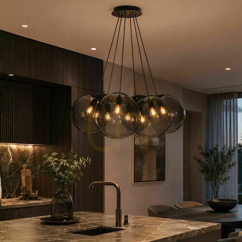 Jelölje be Függőlámpa s.luce Orb Cluster, 7 fényű, füstszínű üveg, E27, 7×50 cm