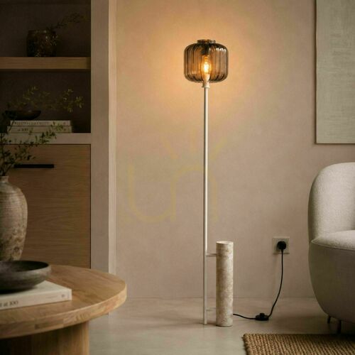Jelölje be Állólámpa s.luce Velo, travertin kő, füstszínű üveg, E27, 187 cm