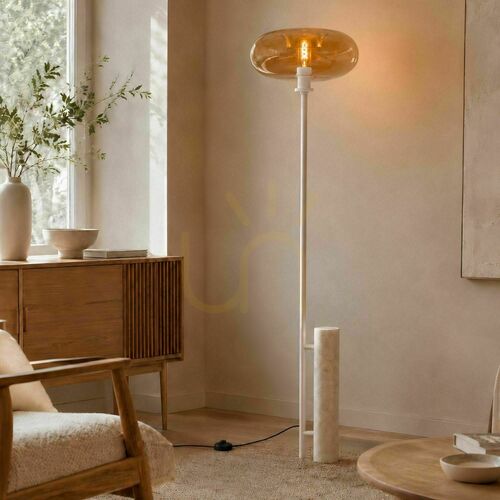 Jelölje be Állólámpa s.luce Cruet, travertin kő és borostyánszínű üveg, E27, 190 cm