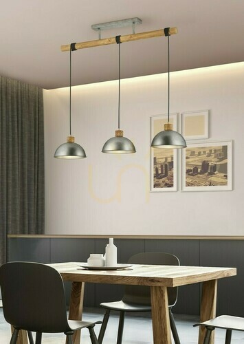 Jelölje be Trio DELHI függőlámpa 303400367, antik nikkel és fa, 3×E27, 107,5 cm