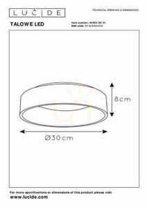 Plafonlámpa Lucide TALOWE LED 20W 30cm fehér alumínium 3000K dimmelhető 46100/20/31 small 4