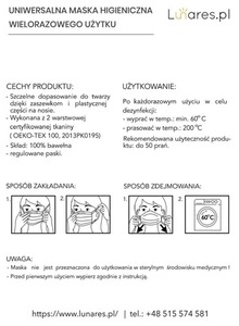 Azúrkék - Többször használható arcmaszk, pamut, kék, fekete pántok, 1 db small 4
